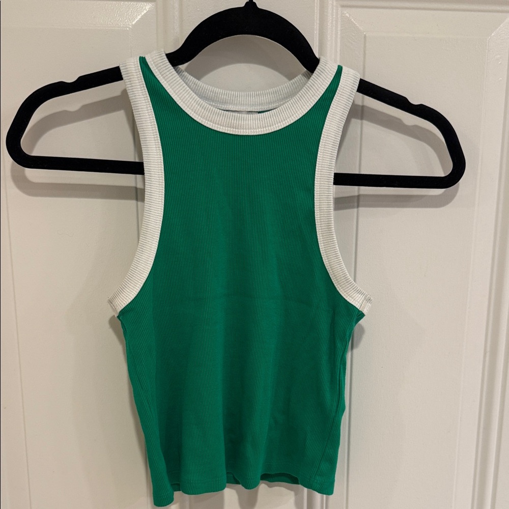 Green Sleeveless Ribbed Tank Top